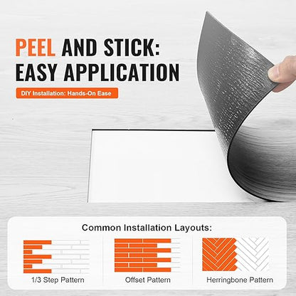 VEVOR Self Adhesive Vinyl Floor Tiles 36 x 6 inch, 36 Tiles 2.5mm Thick Peel and Stick Floor Tile Light Gray Wood Grain DIY Flooring for Kitchen, Dining Room, Bedrooms & Bathrooms(54 Sq.Ft)