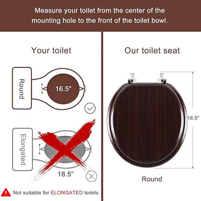 Round Toilet Seat Molded Wood Toilet Seat with Zinc Alloy Hinges, Easy to Install also Easy to Clean, Anti-pinch Wooden Toilet Seat by Angol Shiold (Round, Dark Brown)