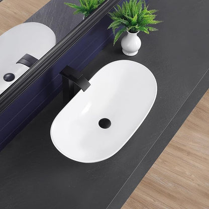 Vessel Sink 27.6"x14.8" Oval Bathroom Sink White Above Counter | Modern Porcelain Ceramic Drop-in Vanity Sink for Bathrooms Art Basin