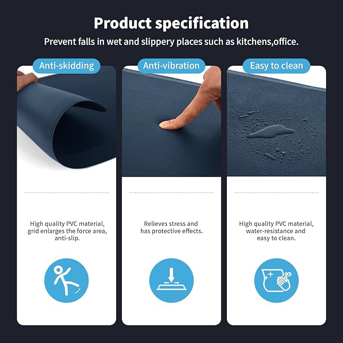 Art3d Anti Fatigue Mat - 1/2 Inch Cushioned Kitchen Mats - Comfort & Non Slip Cushion for Standing Desk, Office or Garage Floor (17.3"x28", Majolica Blue)
