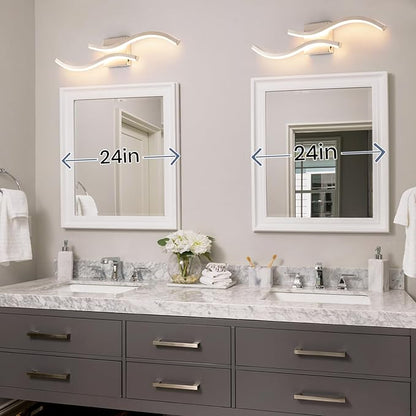 Bathroom Vanity Light Fixture, 26W 5CCT Dimmable Modern Led Bathroom Light Fixtures Over Mirror, LED Vanity Lighting Bar for Bathrooms (Brushed Nickel, 24inch)
