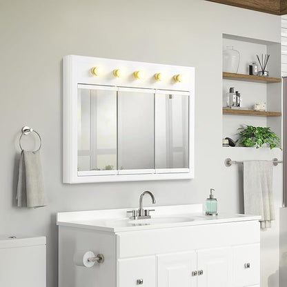 Design House Concord Medicine Cabinet, 3 Mirrored Doors, Pre-Assembled, Surface Mount, 5 Lights, White Wood Frame Wall Cabinet, 36 in W x 5 in D x 30 in H, 532390-WHT