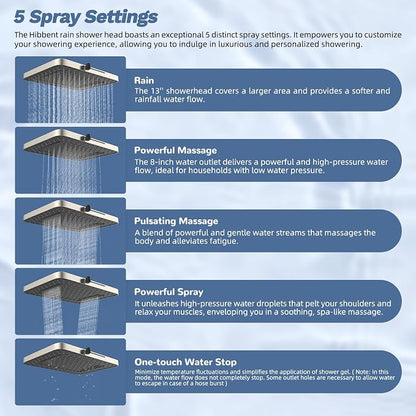 Hibbent 5-spray Filtered Shower Head, 4-Spray Shower Wand, Brushed Nickel | cUPC Certified High Pressure Rainfall Showerhead Combo, All Metal 4-way Diverter Extension Arm & Handheld Spray, 71'' Hose