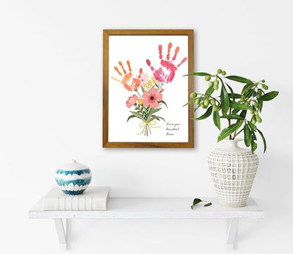 TwoDays Flower Bouquet Handprint Art Craft DIY Kit, Unique Gifts for Mom from Daughter or Son for Mother's Day Birthday Christmas, Gift for Grandma. (Floral-1, Brown)