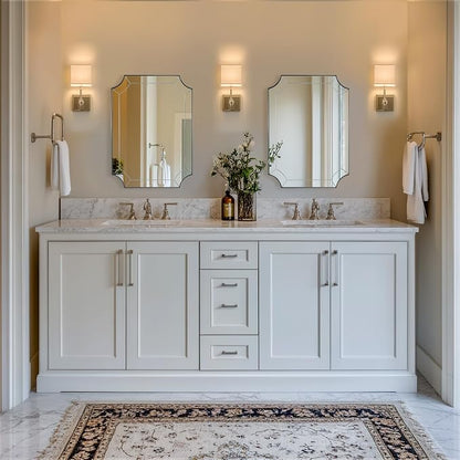 22"x30" Brushed Nickel Scalloped Mirrors for Bathroom Sink | Rust-Proof SUS304 Thin Frame, Delicate Tessellated Glass Design, Anti-Corrosion Silver-Backed Glass, Ideal for Home Deocr
