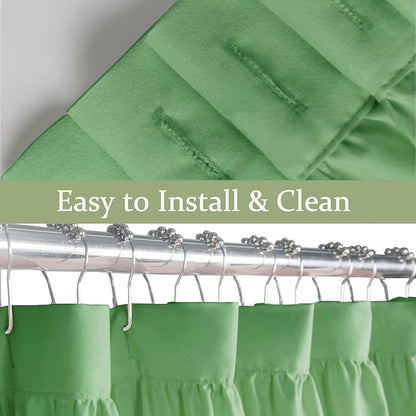 Farmhouse Ruffle Shower Curtain, Light Green, 72 x 72 in | Decorative Elegant Bathroom Curtain with 12 Holes, Soft Ruched Microfiber Fabric, Vintage Handmade Design