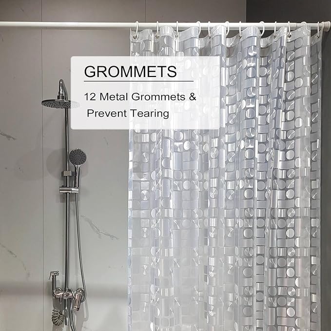TIKABC Shower Curtain Liner, 4G PEVA Shower Liner, Plastic Peva Waterproof Shower Curtains, 72x72 inch with Grommet Holes 3 Magnetic Weights
