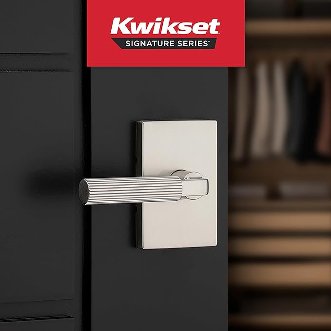 Kwikset Mirada Reeded Interior Passage Door Handle, Lever for Closet and Hallway Doors, Reversible Non-Locking Handle Lever, Satin Nickel, with Microban Protection