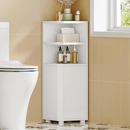 Corner Cabinet, Small Bathroom Corner Cabinet with Doors, Narrow Storage Cabinets with Adjustable Shelves, Bathroom Organizers and Storage for Small Space, White BC21003X