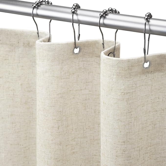 Linen Shower Curtain Flax Cream, Fabric Boho Farmhouse Shower Curtains for Bathroom Cream Cotton Natural Cloth Liner Set 48" W x 72" L