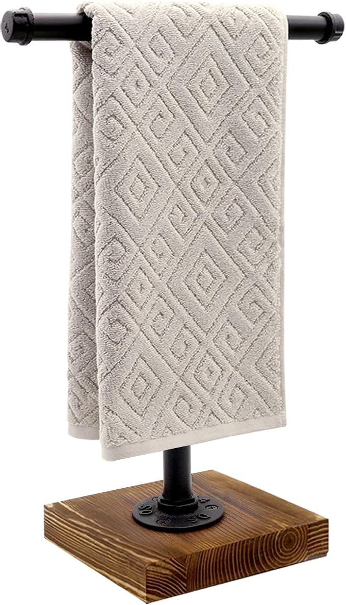 Hand Towel Holder, T-Shape Height 15'' Black Hand Towel Holder Stand, Free Standing Hand Towel Stand for Bathroom Countertop