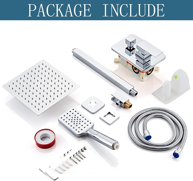8 Inch Shower Faucet Set, Rainfall Shower System with High Pressure Handheld Shower Head, Bathroom Mixer Wall Mounted Shower Faucet Rough-in Valve and Trim Kit, Polish Chrome, with 3-Setting