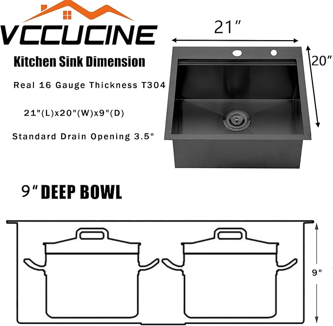 VCCUCINE 21x20 Inch Gunmetal Black Drop in Bar Sink Kitchen Sink Workstation,Topmount RV Small Kitchen Sink,16 Gauge Stainless Steel Wet Bar Sink,Outdoor Single Bowl,Prep Sink with Accessories