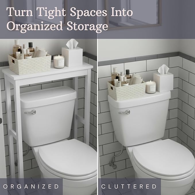 Dorset Over-the-Toilet Storage Shelf – 27" W x 37" H Space Saver Rack with Single Open Shelf for Towels & Toiletries – Minimalist Modern Design & Easy Assembly Bathroom Organizer by Alaterre Furniture | 27”W x 37”H White Space Saver Rack with Single Op...