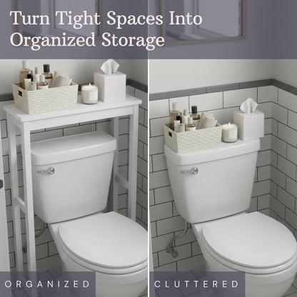 Dorset Over-the-Toilet Storage Shelf – 27" W x 37" H Space Saver Rack with Single Open Shelf for Towels & Toiletries – Minimalist Modern Design & Easy Assembly Bathroom Organizer by Alaterre Furniture | 27”W x 37”H White Space Saver Rack with Single Op...