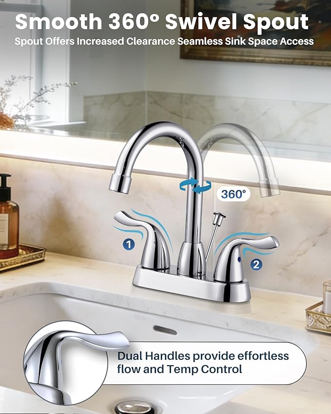 ARCORA 2 Handle Bathroom Faucet Chrome, 4 Inch Centerset Bathroom Faucet with Drain Assembly and Supply Hoses, Bathroom Faucet 3 Holes