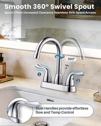 ARCORA 2 Handle Bathroom Faucet Chrome, 4 Inch Centerset Bathroom Faucet with Drain Assembly and Supply Hoses, Bathroom Faucet 3 Holes