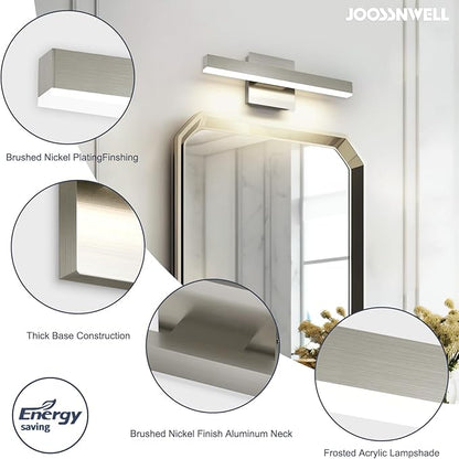 Joossnwell Bathroom Light Fixtures Brushed Nickel Vanity Lights Bar 5cct Dimmable Modern Bath Lighting Fixture Over Mirror Led Vanity Light for Bathroom 15.74 inch ETL Certificated