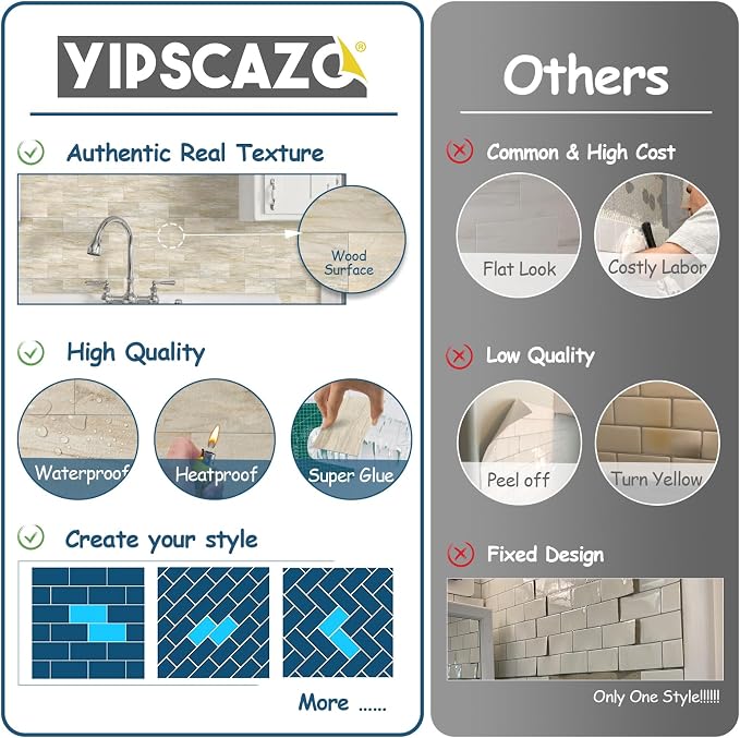 Yipscazo Peel and Stick backsplash 3 x 6 Inches 3D PVC Composite Wall Tile Stick on Backsplash Tile for Kitchen Bathroom, Laundry Room, Fireplace(Yellow Rocks, 2 Pieces)