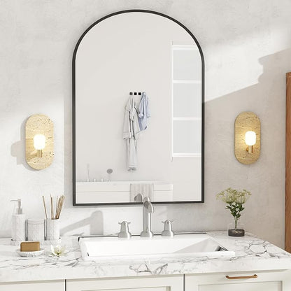 NEWBULIG 26"X38" Arched Bathroom Mirror for Over Sink, Wall Vanity Mirror | Tempered Glass, Anti-Rust Arched Metal Framed, Hanging or Leaning, Farmhouse Home Decor, Black