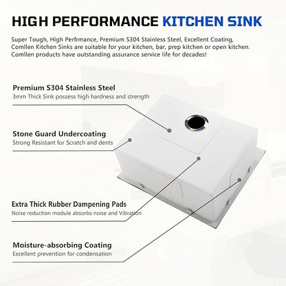 Comllen 22x18 Inch Black Kitchen Sink,Drop In 16 Gauge RV Small Kitchen Bar Sinks,Stainless Steel Topmount Outdoor Prep Single Bowl Workstation Wet Bar Sink