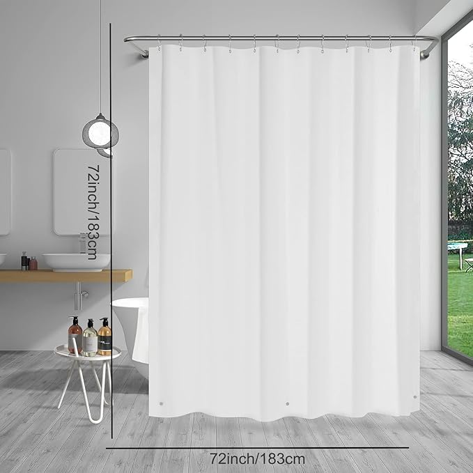 White Shower Curtain Liner, 4G PEVA Shower Liner, Plastic Peva Waterproof Shower Curtains, 72x72 inch with Grommet Holes 3 Magnetic Weights