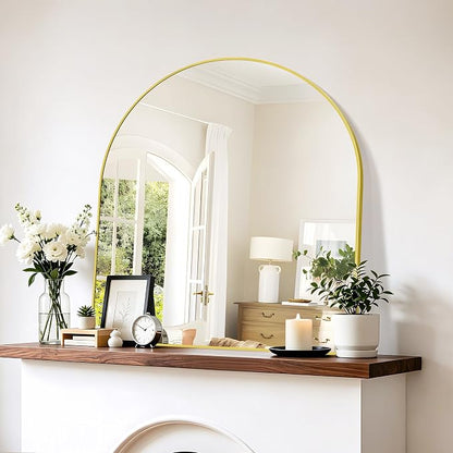 Arched Bathroom Mirror 36x40 Inch, Bathroom Mirror for Over Sink, Wide Wall Mounted Vanity Mirror with Aluminum Frame & Tempered Glass, Ideal for Bedroom, Entryway, Living Room, Mantel, Gold