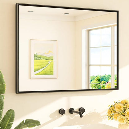 Black Framed Mirror for Bathroom Vanity 40" x 30" Matte Black Rectangle Beveled Frame Wall Mirror for Over Sink, Tempered Glass, Modern Farmhouse Bedroom, Entryway, Living Room