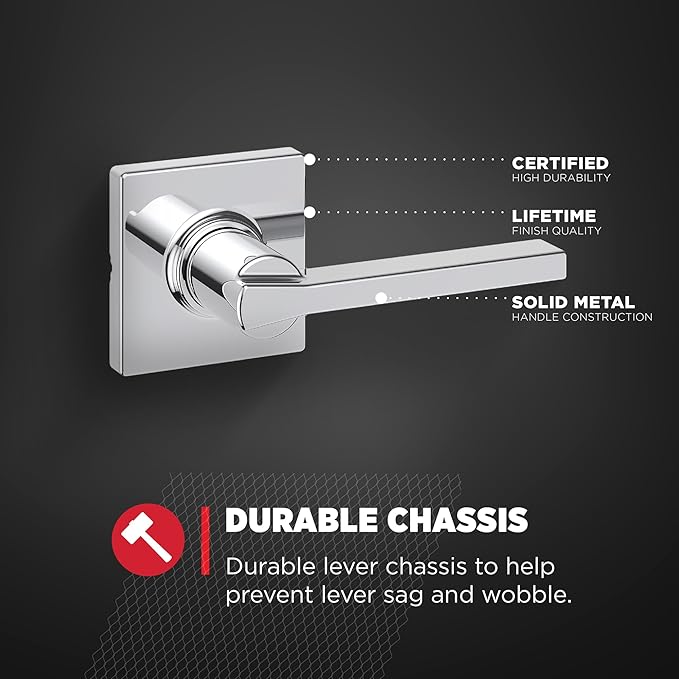 Kwikset Casey Interior Passage Door Handle, Lever for Closet and Hallway Doors, Reversible Non-Locking Handle Lever, Polished Chrome (Pack of 6)