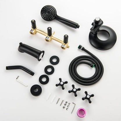 3 Handles Tub and Shower Faucet Set Matte Black 2-in-1 Dual Shower Bathtub Shower Faucets Combo Three Knod Tub and Shower Trim Kit Shower System Complete