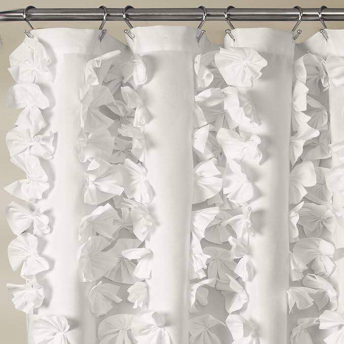 Lush Decor Riley Shower Curtain, 72" W x 72" L, White - Bathroom Curtain - Coquette Decor - Bow Shower Curtains - Cottage Core - Fabric Shower Curtains