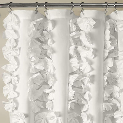 Lush Decor Riley Shower Curtain, 72" W x 72" L, White - Bathroom Curtain - Coquette Decor - Bow Shower Curtains - Cottage Core - Fabric Shower Curtains