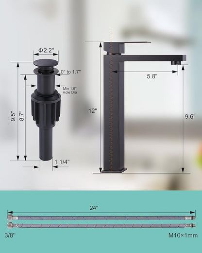 ARCORA Vessel Sink Faucet Oil Rubbed Bronze, Single Handle Tall Bathroom Faucet, Single Hole Lavatory Vanity Mixer Tap with Pop Up Drain and Supply Lines