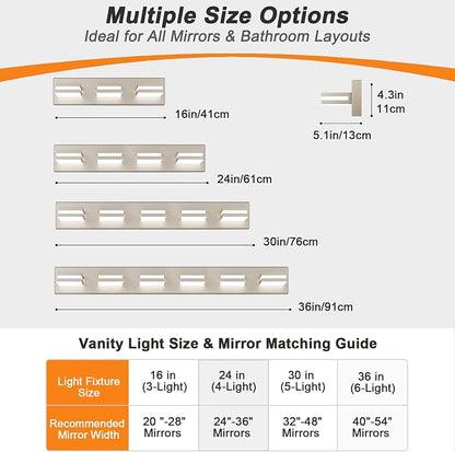 Bathroom Lights Fixtures Over Mirror, 360°Rotate Modern LED Vanity Lights for Bathroom, Dimmable & High CRI Acrylic Wall Lighting, No Assembly Required (Brushed Nickel, 3-Light, 16 Inch)