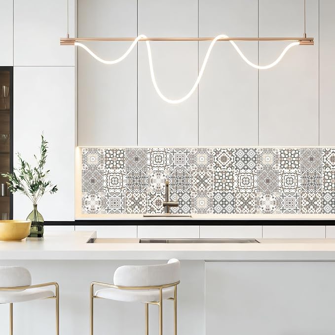 24 PCS Bohemian Floral PVC Peel and Stick Tile Stickers | for Kitchen Bathroom RV, Waterproof Self-Adhesive Removable Backsplash Decals, Easy DIY Upgrade, Smooth Surfaces, 3.94x3.94in