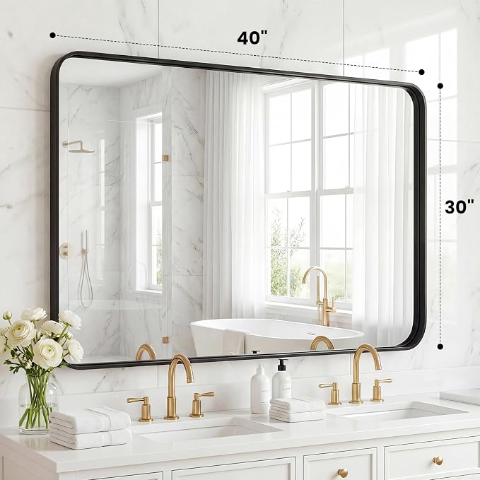 OLIXIS Bathroom Mirror for Over Sink 30x40 Inch, Wall Mount Vanity Mirrors | Modern Matte Metal Framed Rectangle, Home Decor, Living Room, Bedroom, Black