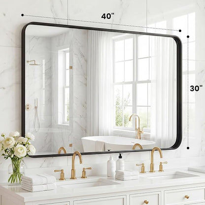 30"x 40" Black Bathroom Mirror for Sink, Rectangle Vanity Mirror | for Wall, Over Sink, Farmhouse, Restroom, Anti-Rust, Modern Decorative, Horizontal or Vertical Hanging