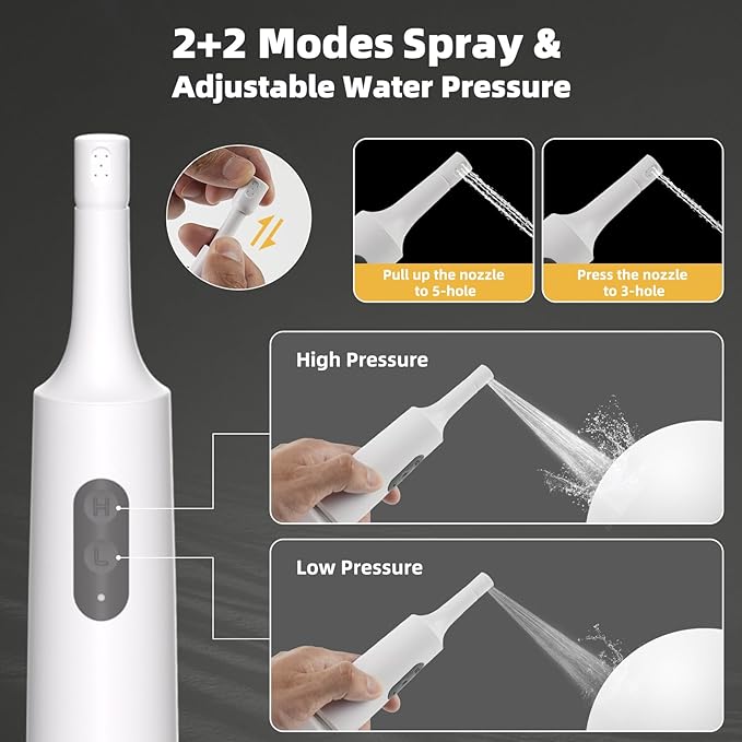 Hibbent 2 Pack Portable Bidet for Travel, High Pressure Electric Handheld Bidet Sprayer, 350-550ML Expandable Bottle for Personal Hygiene, USB-C Rechargeable for Women & Men, Pure White