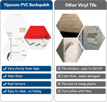 Yipscazo 20 Sheets Peel and Stick Stone Metal Tile Backsplash, Stick on Tiles for Backsplash Kitchen, Bathroom, Laundry Room, Camper, Fireplace (12'' X 12'', Polished Marble)