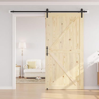 SMARTSTANDARD 48in x 96in Sliding Barn Door with 8ft Hardware Kit Included | Fit Opening up to 44in x 94in, Unfinished Solid Spruce Wood Door, Assembly Required, DIY, Stainable, Natural