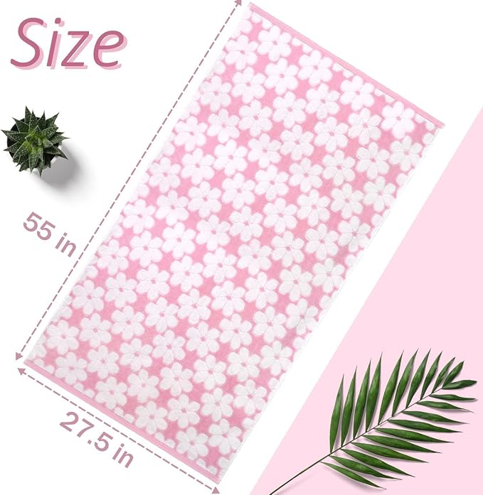 Pink Bath Towels Set of 2, Super Absorbent & Decorative 27.5x55 Inches | Cute Floral Jacquard Shower Towel for Bathroom Decor, Beach, Cotton