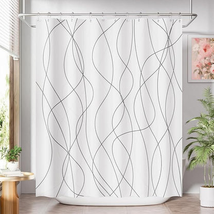 AmazerBath Shower Curtain, Rustic Abstract Black Striped Cloth Shower Curtain Sets with 12 Metal Shower Curtain Hooks, Luxury Washable Farmhouse Fabric Shower Curtains for Bathroom Decor, 72x72 Inches