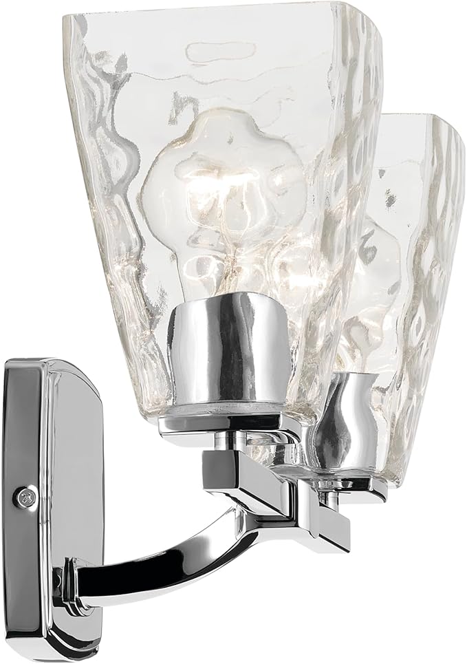 Kichler Marant 14.25" 2-Light Vanity Light with Clear Water Glass in Chrome, for Bathroom, Powder Room, Over a Mirror, (14.25" W x 9.5" H), 55215CHWTR