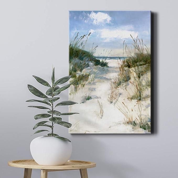 Renditions Gallery Tropical Canvas Wall Art Decorations Paintings & Prints Sandy Ocean Beach Modern Coastal Nature Wall Hanging Decorations for Bedroom Living Room Office Kitchen - 32"x48" LT02