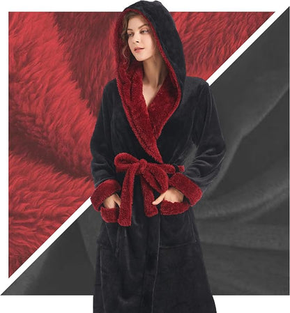Inner Wish Women Hooded Plush Robe, Fleece Highly Absorbent Cozy Warm Bathrobe