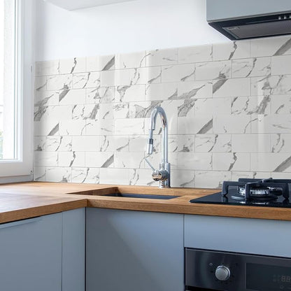 Art3d 102-Pack Peel and Stick Backsplash on Subway Tile, Gray Marble | 3 x 6 in, PVC, Self Adhesive, Waterproof, Traceless Peel, Modular Splicing, Ideal for Vanities, Bathrooms