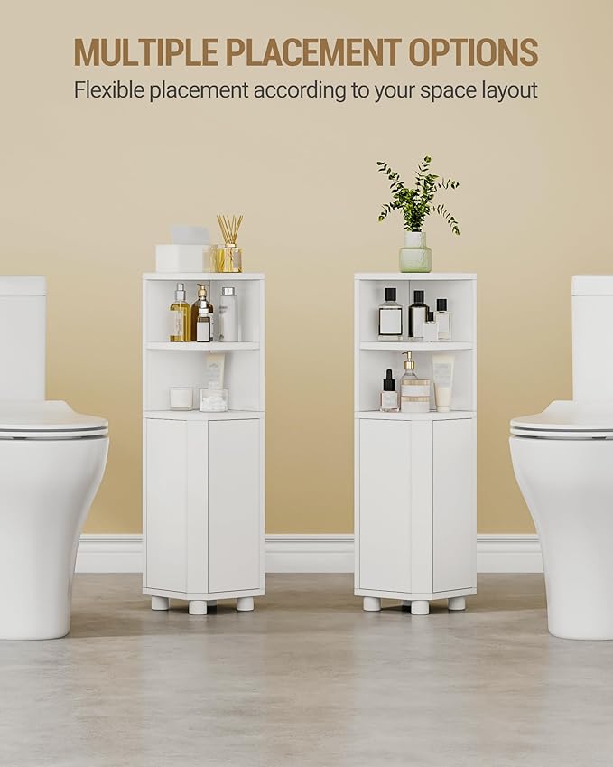 Corner Cabinet, Small Bathroom Corner Cabinet with Doors, Narrow Storage Cabinets with Adjustable Shelves, Bathroom Organizers and Storage for Small Space, White BC20003X