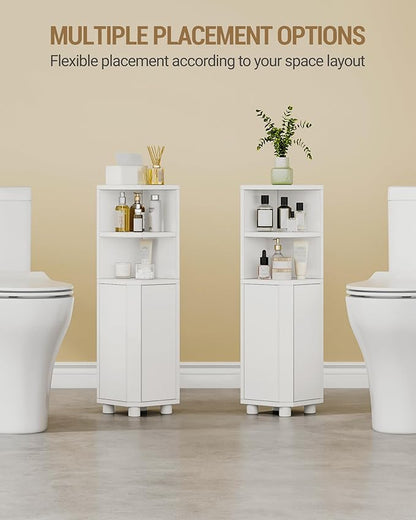Corner Cabinet, Small Bathroom Corner Cabinet with Doors, Narrow Storage Cabinets with Adjustable Shelves, Bathroom Organizers and Storage for Small Space, White BC20003X