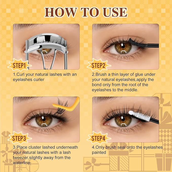 QUEWEL Lash Clusters Wispy Eyelash Clusters 300 Pcs Natural Cluster Eyelash | Extensions C Curl, Mixed Length 10-16mm DIY Individual Lashes Cluster at Home for Countless Stunning Looks (QU45)