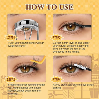 QUEWEL Lash Clusters Wispy Eyelash Clusters 300 Pcs Natural Cluster Eyelash | Extensions C Curl, Mixed Length 10-16mm DIY Individual Lashes Cluster at Home for Countless Stunning Looks (QU45)